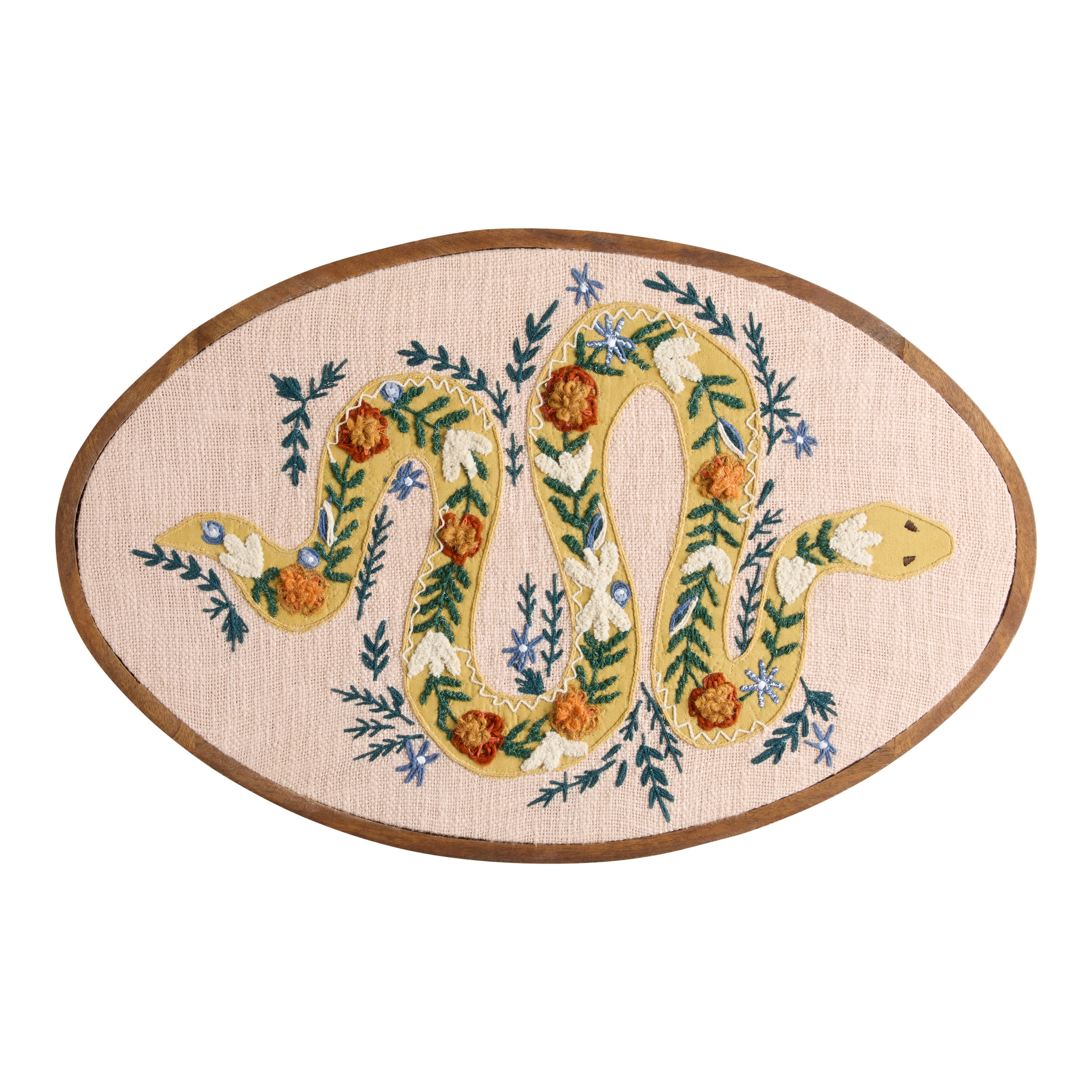 Oval Serpent Embroidered Textile Framed Wall Art | World Market