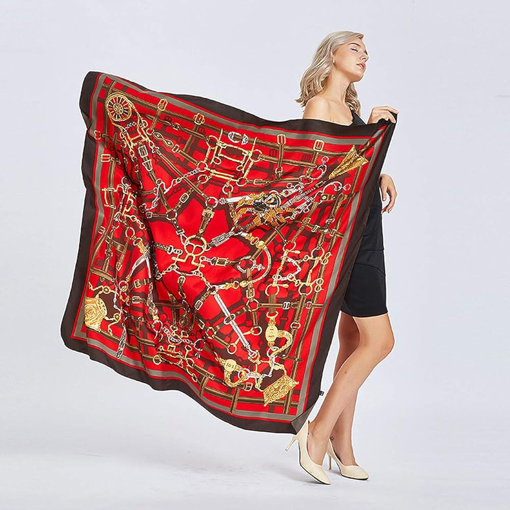 ba knife Fashion Silk Square Scarf Check Floral Head Scarf Neck Hair Tie for Women 51x51 Inches | Amazon (US)