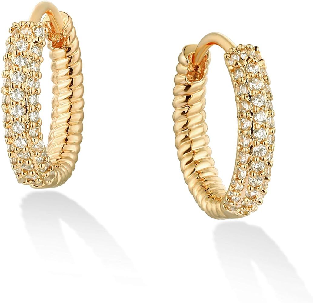 Befettly Huggie Earrings for Women CZ Hoop Earrings 14K Gold Plated Dainty Evil Eye Simple Cone C... | Amazon (US)