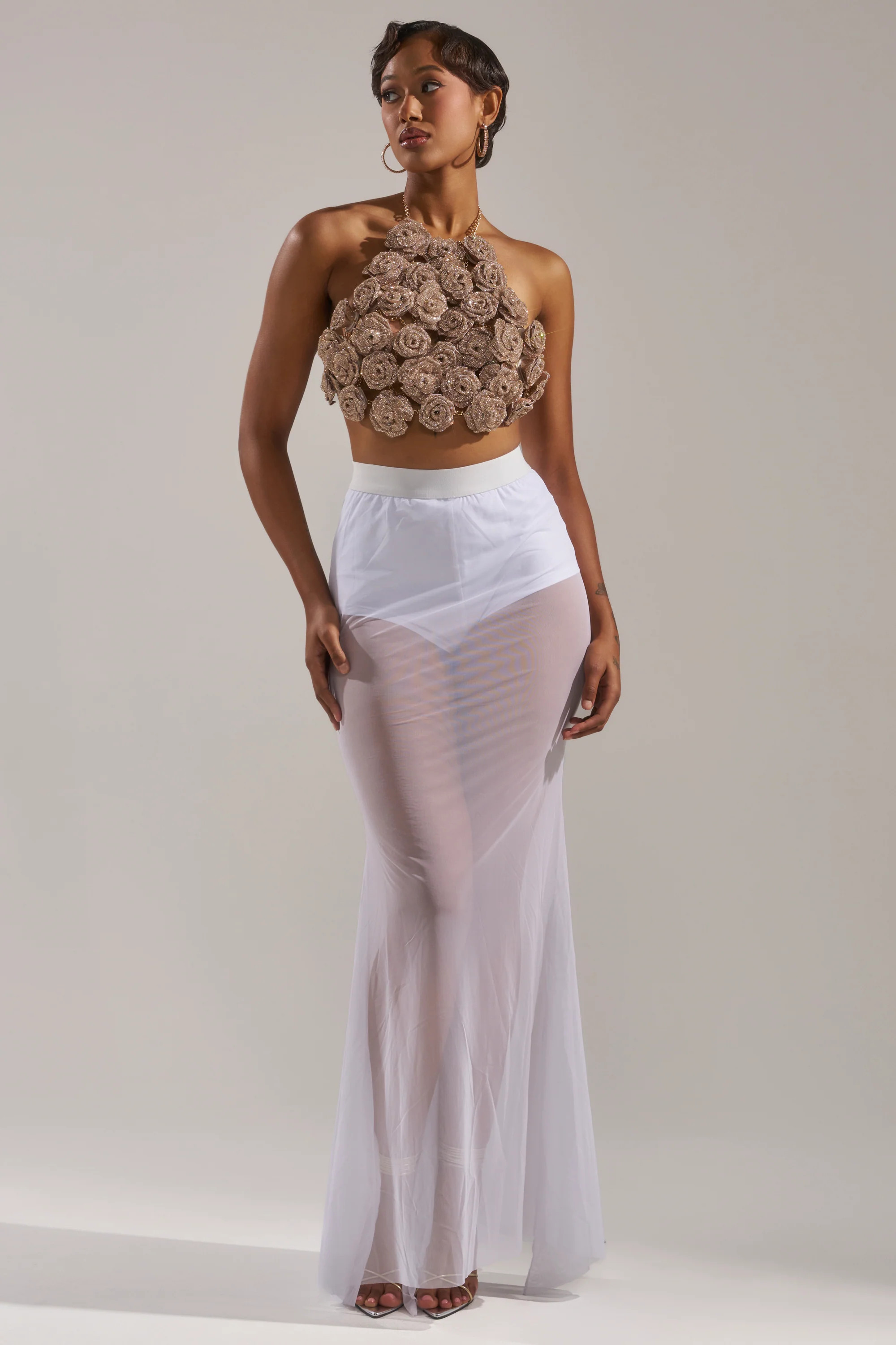 DANCING QUEEN MESH MAXI SKIRT IN WHITE | AKIRA