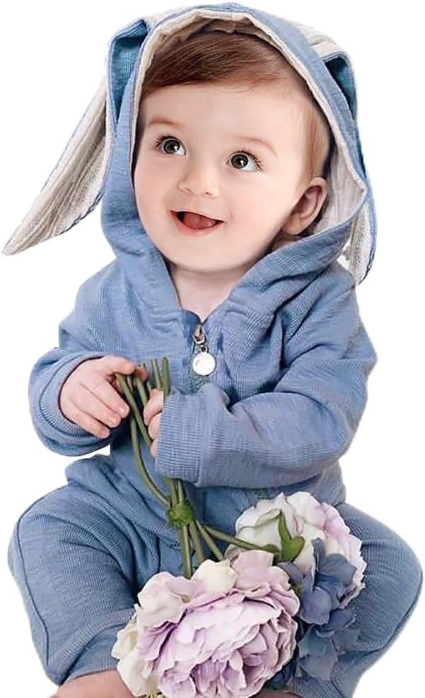 Simplee kids Animal Bunny Baby Easter Romper Long Ear Rabbit Hoodie Romper Jumpsuit with Zipper | Amazon (US)