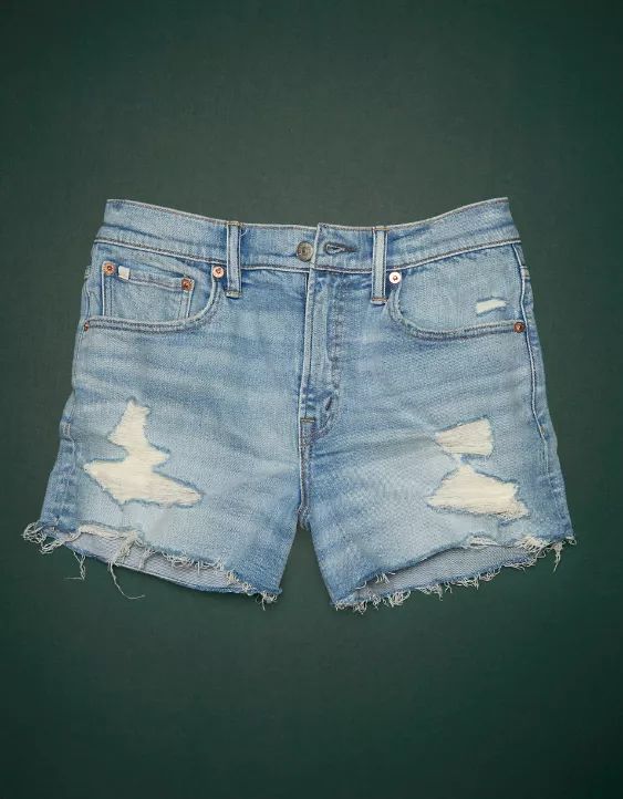 AE77 Premium High-Waisted Cut-Off Denim Short | American Eagle Outfitters (US & CA)