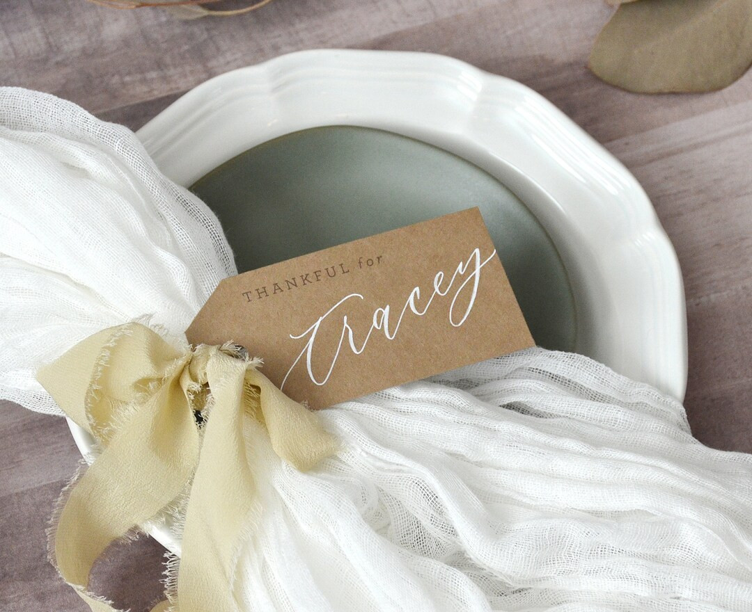 Thankful for Personalized Placecards, Thanksgiving Tags, Handwritten Calligraphy Name Cards, Plac... | Etsy (US)