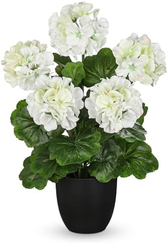 Briful 16” Geraniums Artificial Flowers Realistic Potted Plant – White Fake Geraniums for Out... | Amazon (US)
