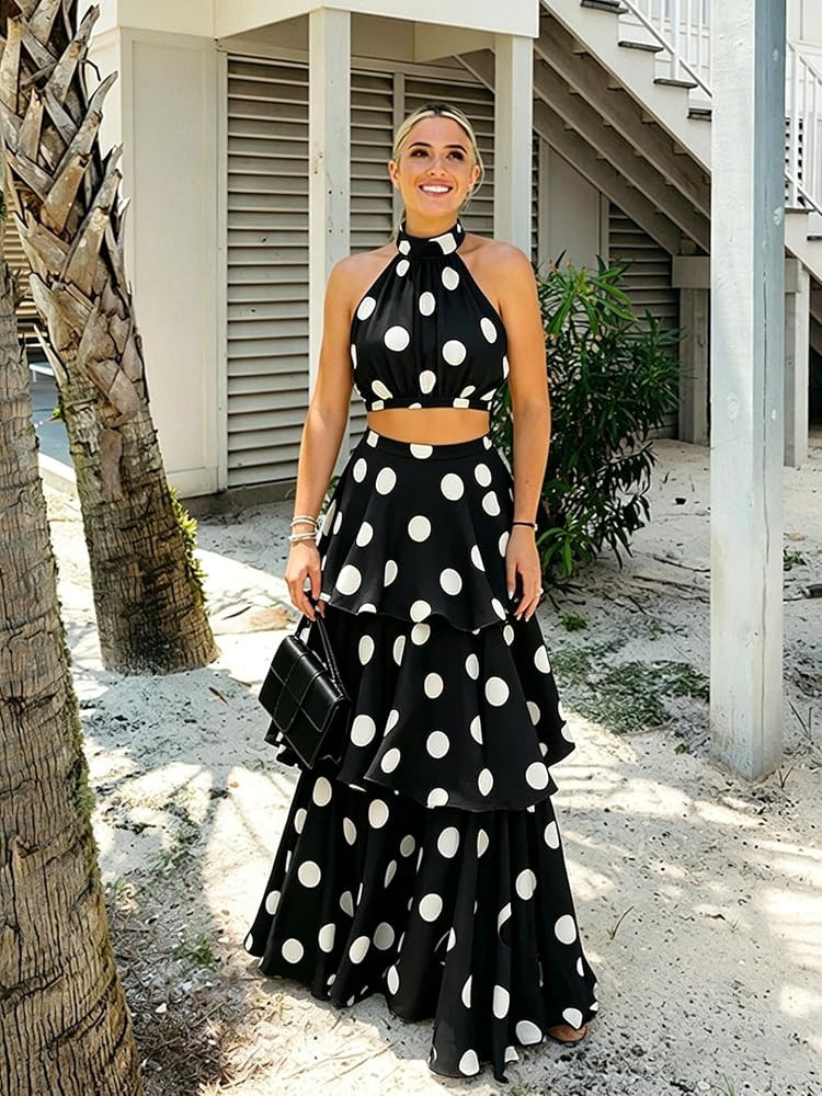 Wuitrie Summer Sexy 2 Piece Skirt Sets for Women Off-Shoulder Crop Top and Tiered A-Line Maxi Ski... | Amazon (US)