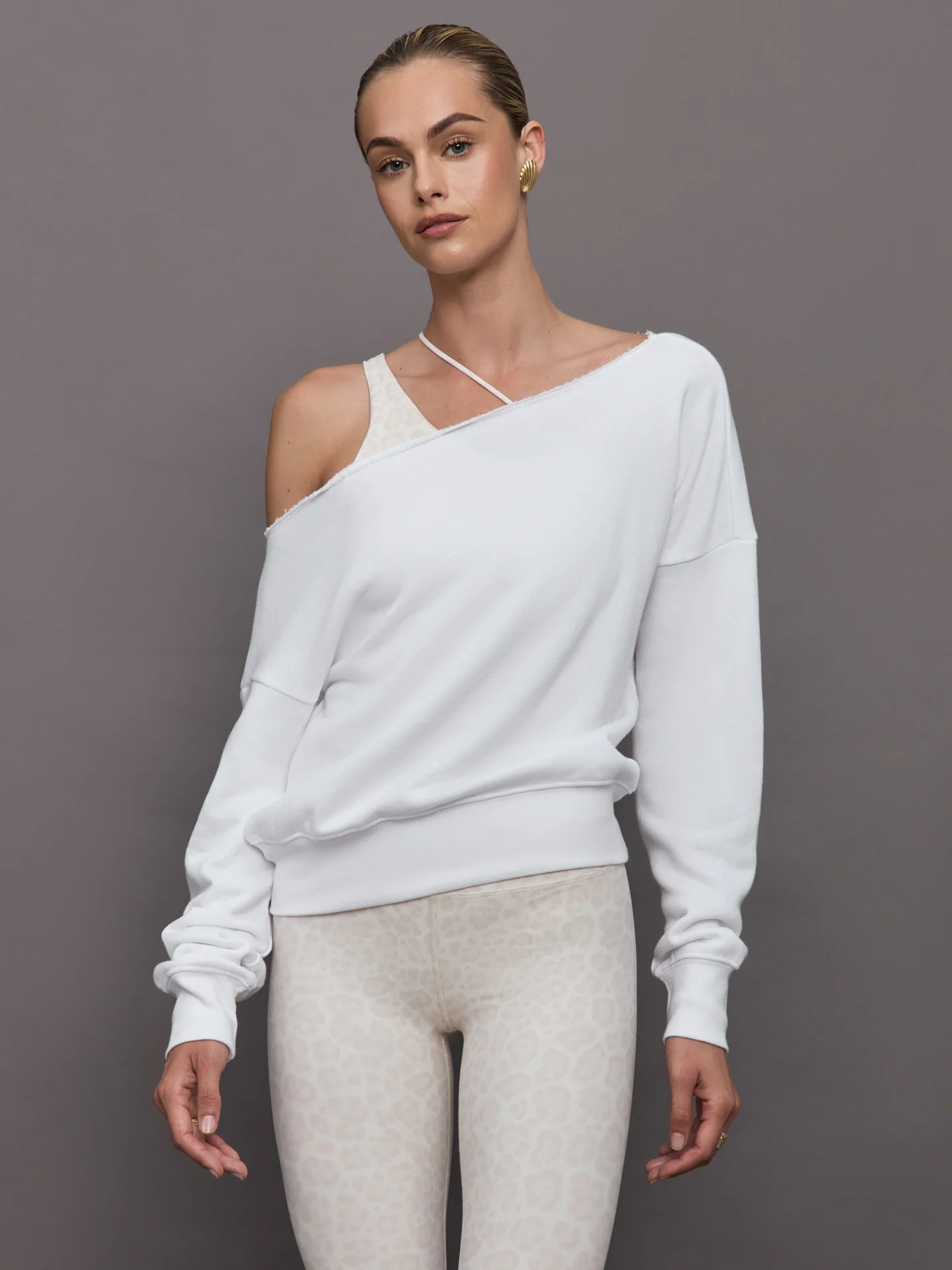 Off Shoulder Sweatshirt in French Terry - White | Carbon38