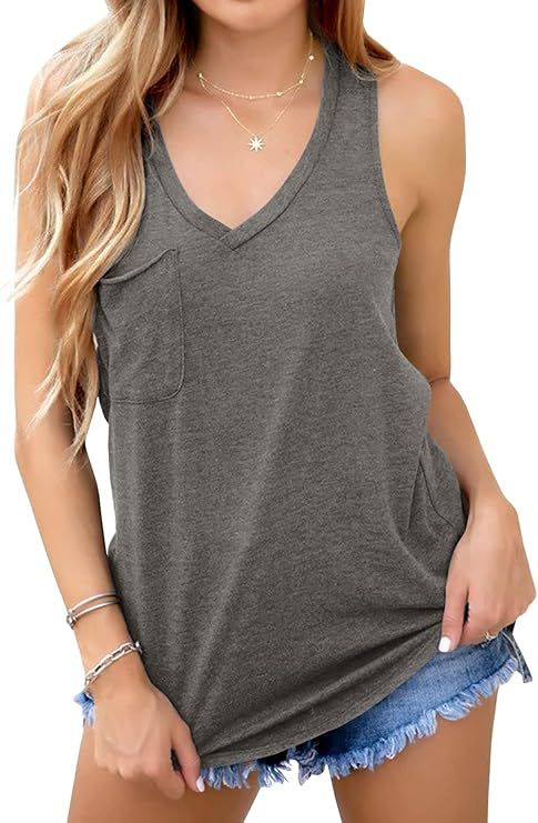 Laseily Women's V Neck Sleeveless Tank Tops Workout Yoga Loose Lightweight Flowy Summer Tee Shirt... | Amazon (US)