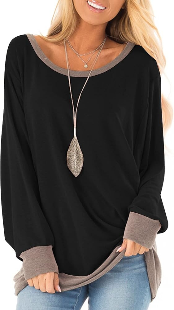 Fallorchid Womens Long Sleeve Tops Crew Neck Tunics Clothes Casual Color Block Sweatshirt | Amazon (US)