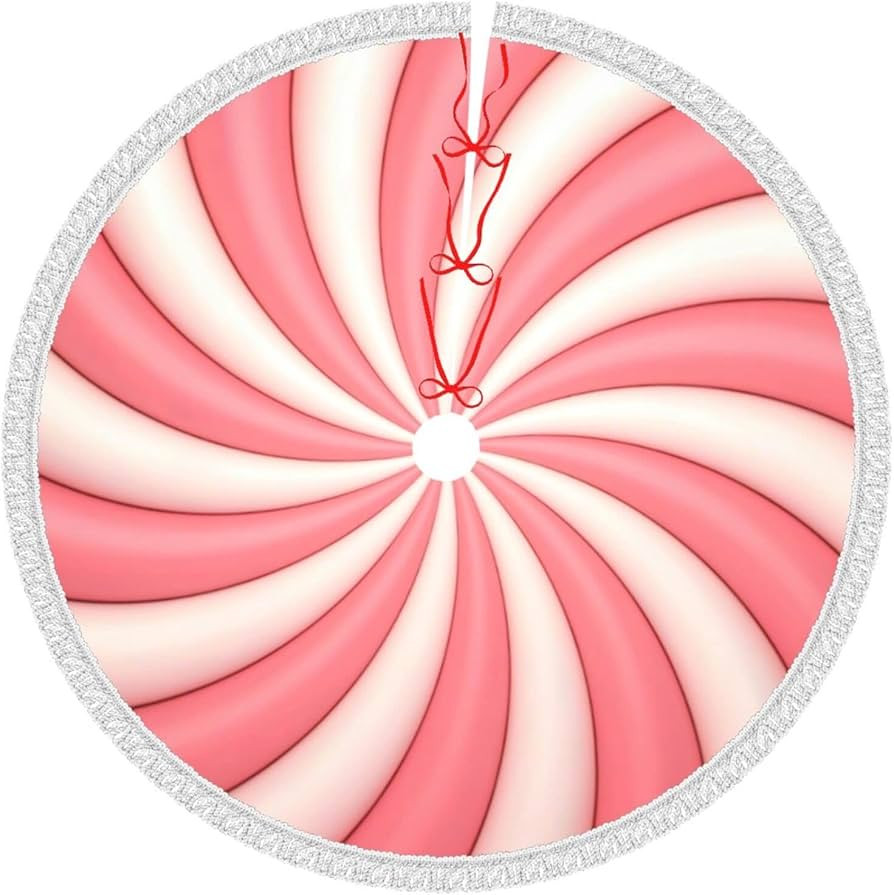 Pink Spiral Christmas Tree Skirt Gorgeous Edge Tassel Lace for 30" Xmas Ornaments Decoration | Amazon (US)