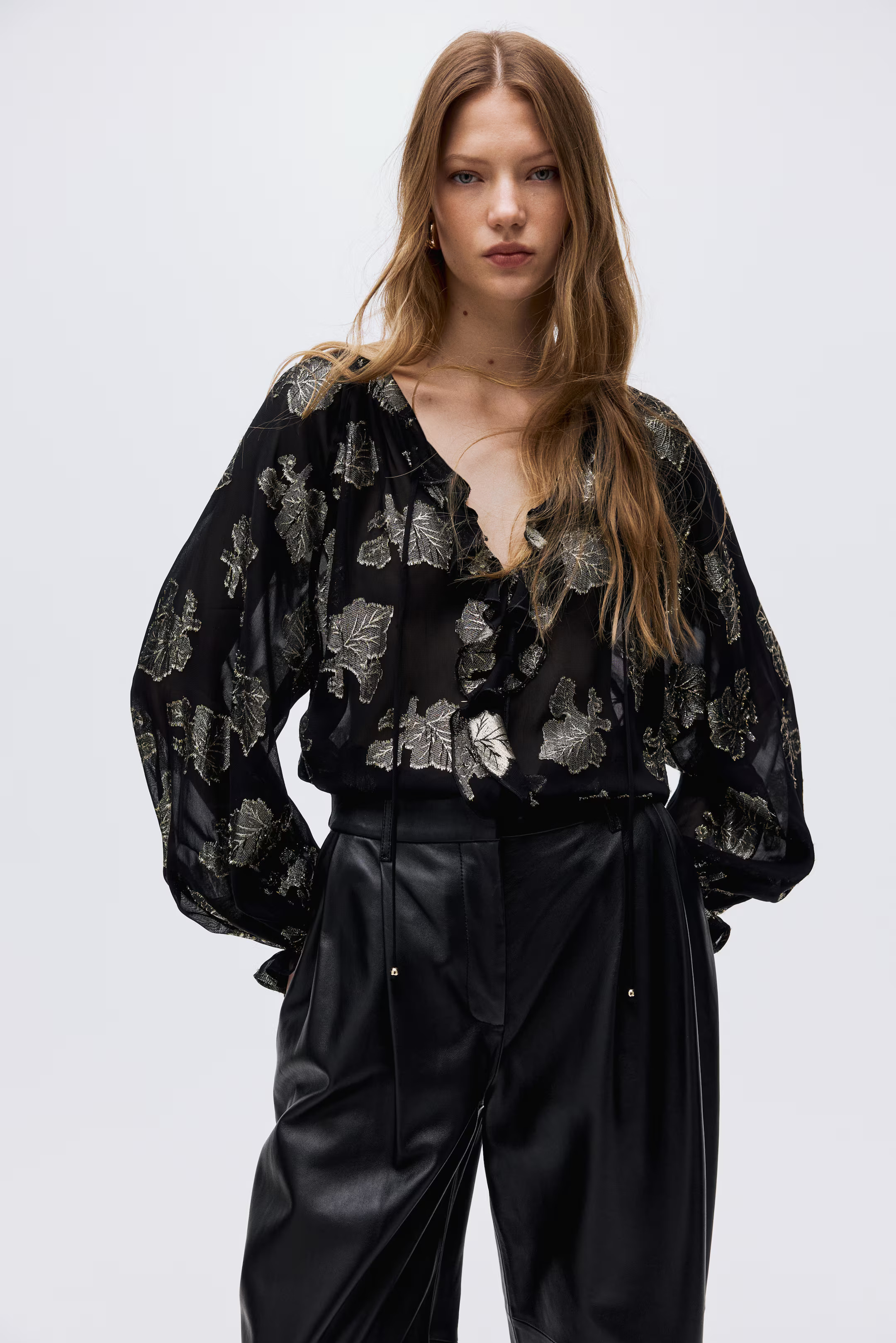 Jacquard-Weave Blouse - Black/patterned - Ladies | H&M US | H&M (US + CA)