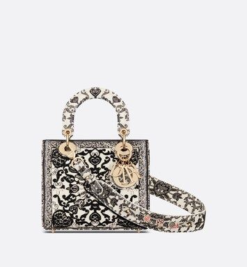 Small Lady Dior My ABCDior Bag Black and White Printed and Bead-Embroidered Dior Bandana | DIOR | Dior Couture