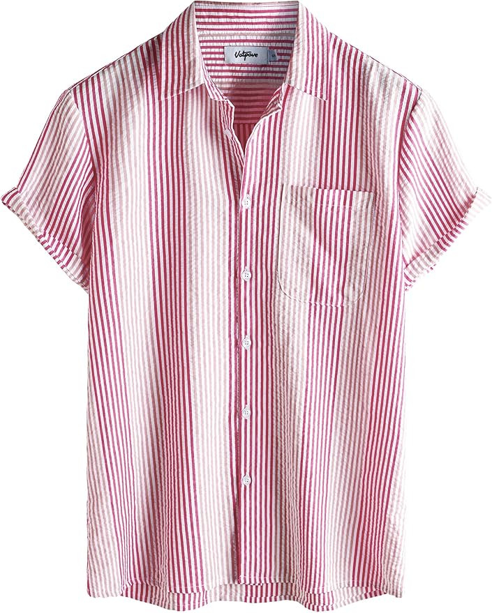 VATPAVE Mens Casual Striped Shirts Short Sleeve Button Down Summer Shirts Regular Fit Beach Shirt... | Amazon (US)