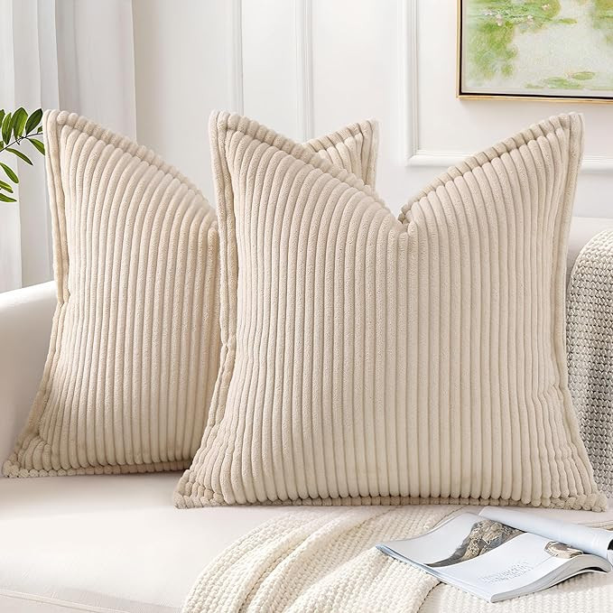 Mecatny Corduroy Pillow Covers 18x18 Inch Set of 2, Striped Decorative Square Throw Pillow Covers... | Amazon (US)