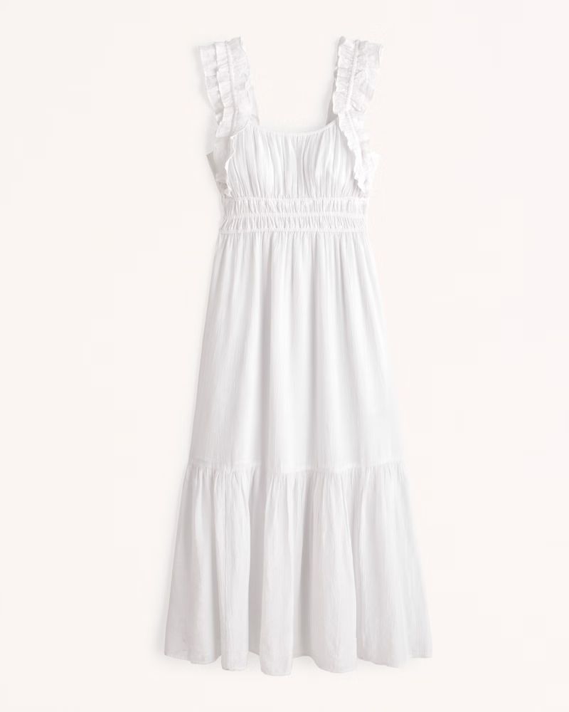 Ruffle Strap Textured Maxi Dress | Abercrombie & Fitch (US)