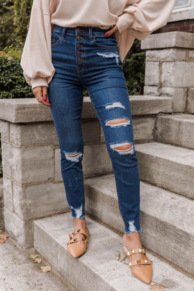 Mariah Distressed Dark Wash Skinny Jeans FINAL SALE | Pink Lily