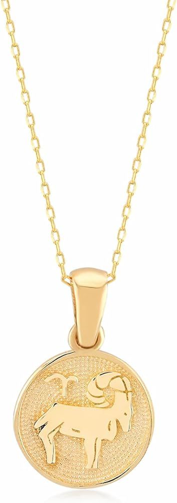 GELIN 14K Gold Zodiac Coin Necklace | 14k Solid Gold Sold Astrology Sign Necklace | Horoscope Jew... | Amazon (US)