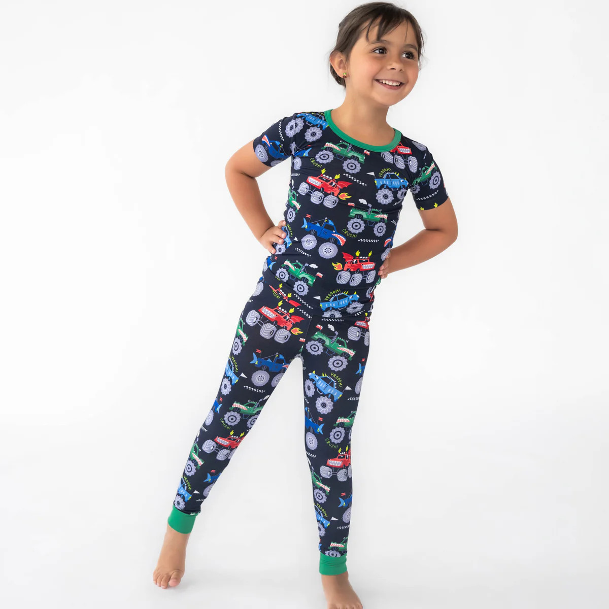 Monster Truck Madness Two-Piece Short Sleeve Pajama Set | Little Sleepies
