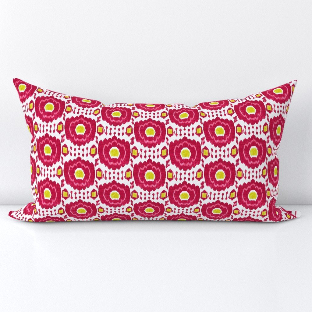 Deep pink yellow ikat | Spoonflower