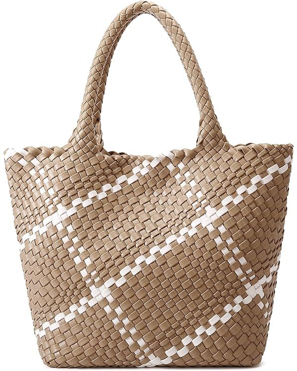 Fashion Woven Tote Bag for Women, Shopper Bag Soft Vegan Leather Hand-woven Handbag with Purse | Amazon (US)