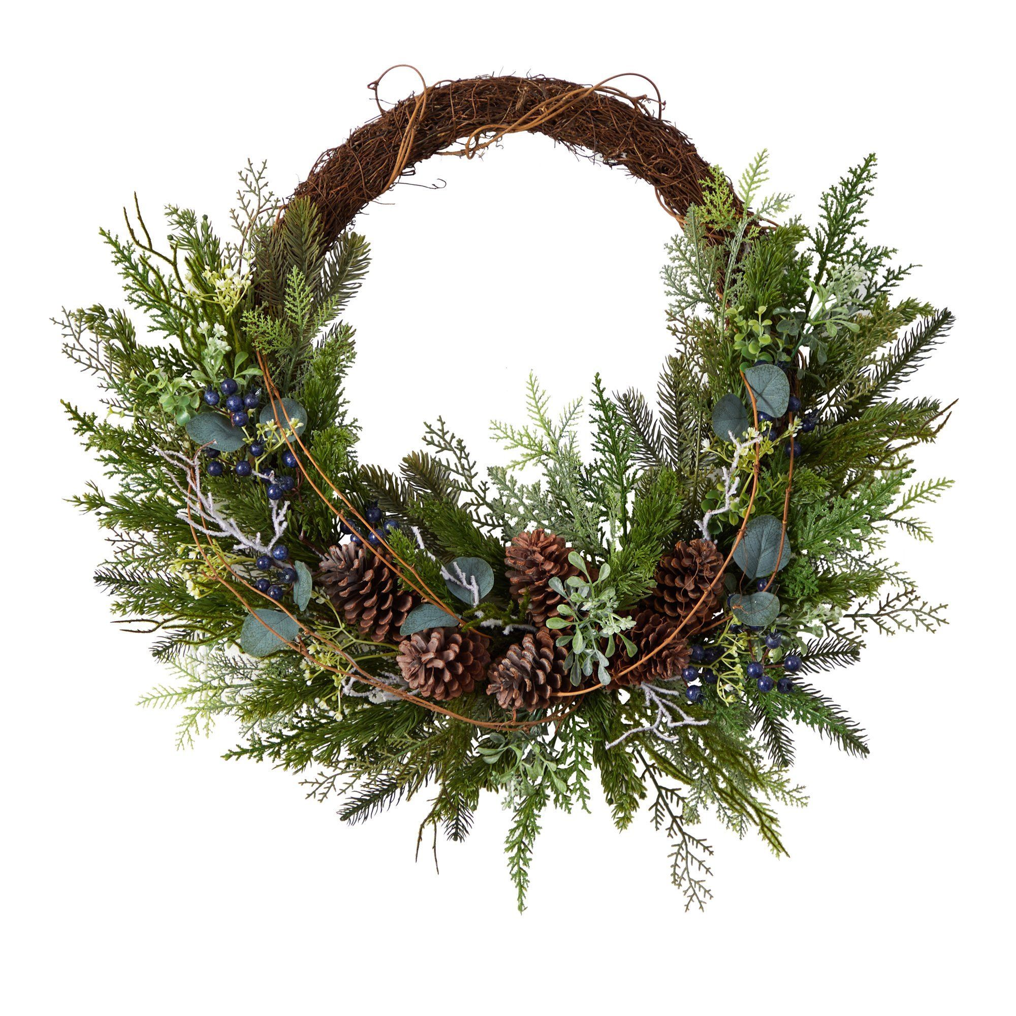 30” Pine and Pinecone Artificial Christmas Wreath on Twig Ring | Nearly Natural