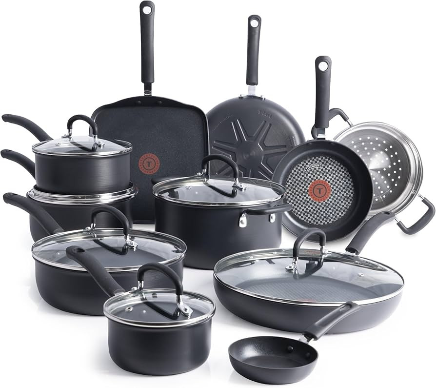 T-Fal Ultimate Hard Anodized Nonstick Cookware Set 17 Piece, Nonstick Pots and Pans Set with Fry ... | Amazon (US)
