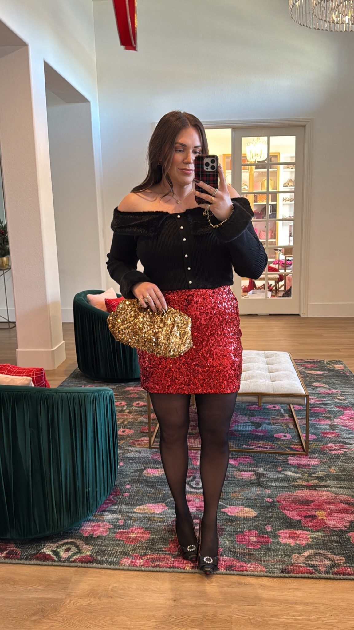 curvy midsize festive outfit for
the holidays! wearing size large in off the shoulder black sweater and size xl in red sequin skirt ❤️ top and skirt are both on sale for 30% off!

#LTKMidsize #LTKSaleAlert #LTKHoliday