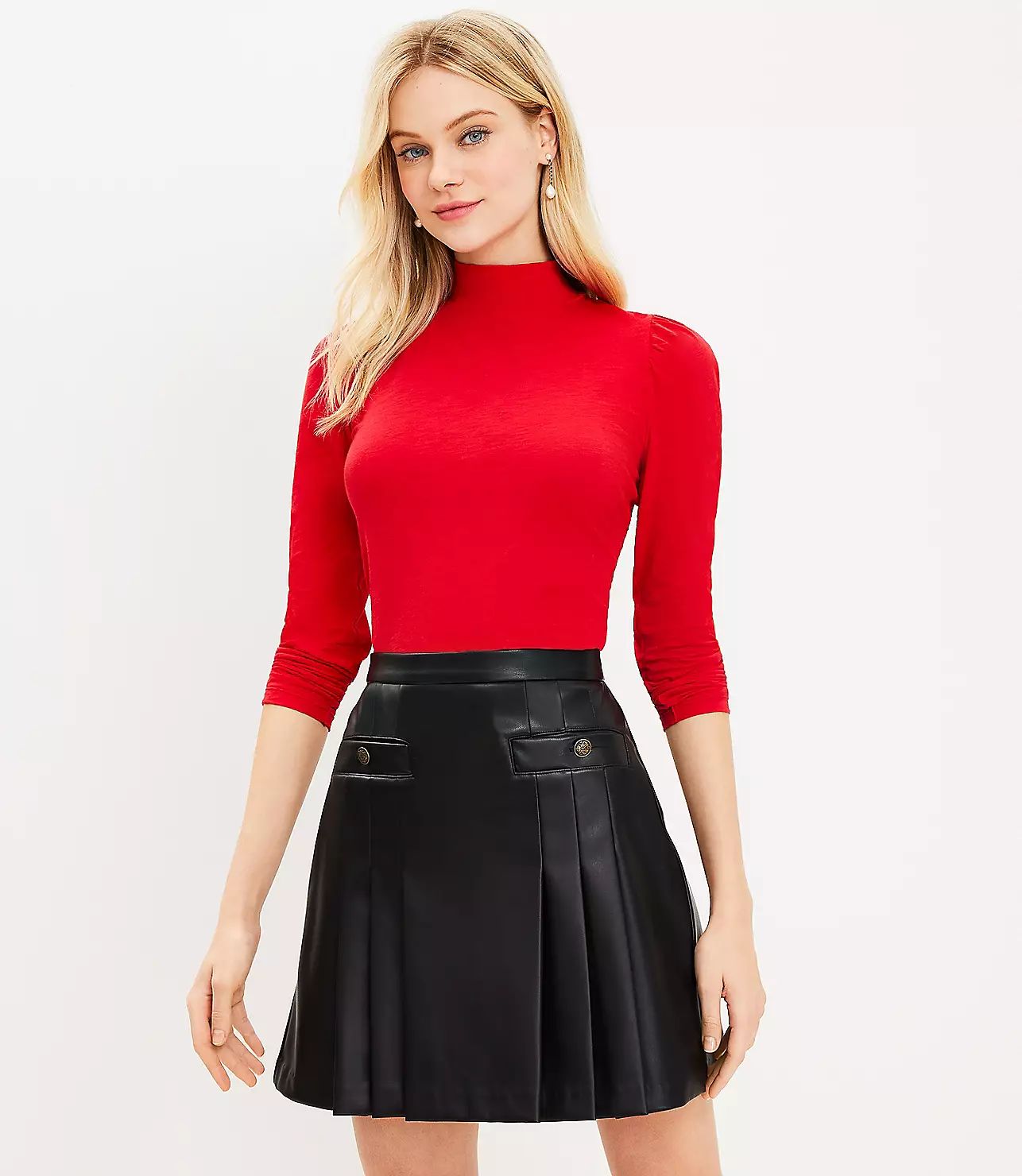 Faux Leather Pleated Pocket Skirt | LOFT
