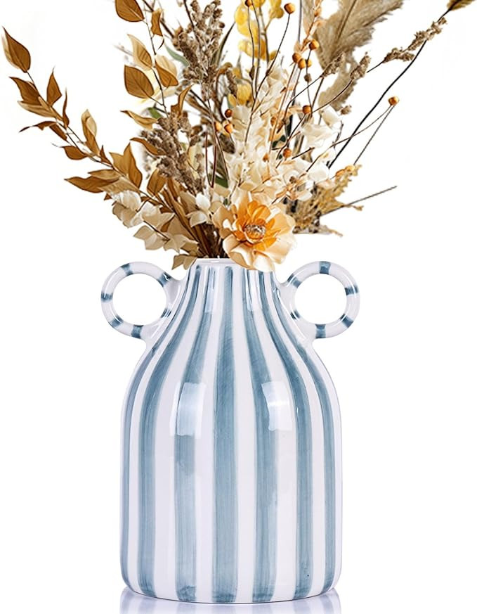 XMGZQ Stripe Vases for Home Décor,Small Ceramic Vase with Handle,Single Vase,Modern Flower Vase,... | Amazon (US)