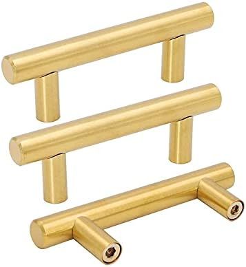 goldenwarm 25Pcs Brushed Brass Kitchen Cabinet Hardware Handle 1/2" Diameter T Bar Handles Furniture | Amazon (US)