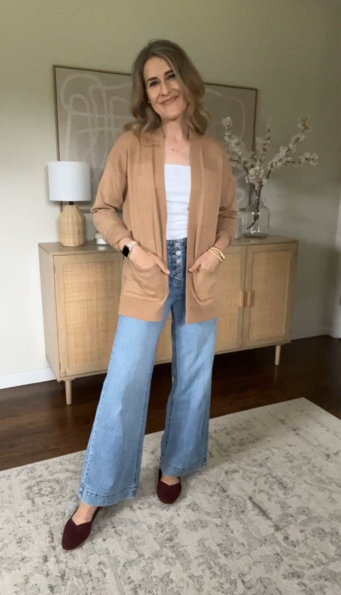 Walmart cardigan size large
Portrait top double lined size medium
High rise wide leg jeans size 6
Rothy’s look for less flats tts

#LTKOver40 #LTKWorkwear #LTKFindsUnder50