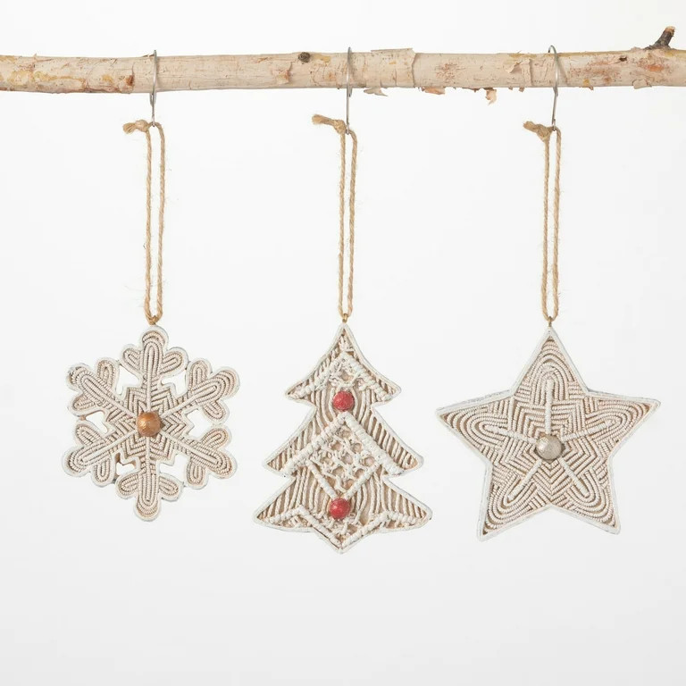 Macrame-Style Icon Ornaments Natural 3.75"H Resin Set of 3 | Walmart (US)