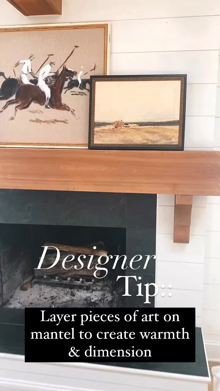 Mantel decor, layered art, mantel styling, living room inspo, framed art 

#LTKStyleTip #LTKHome #LTKVideo