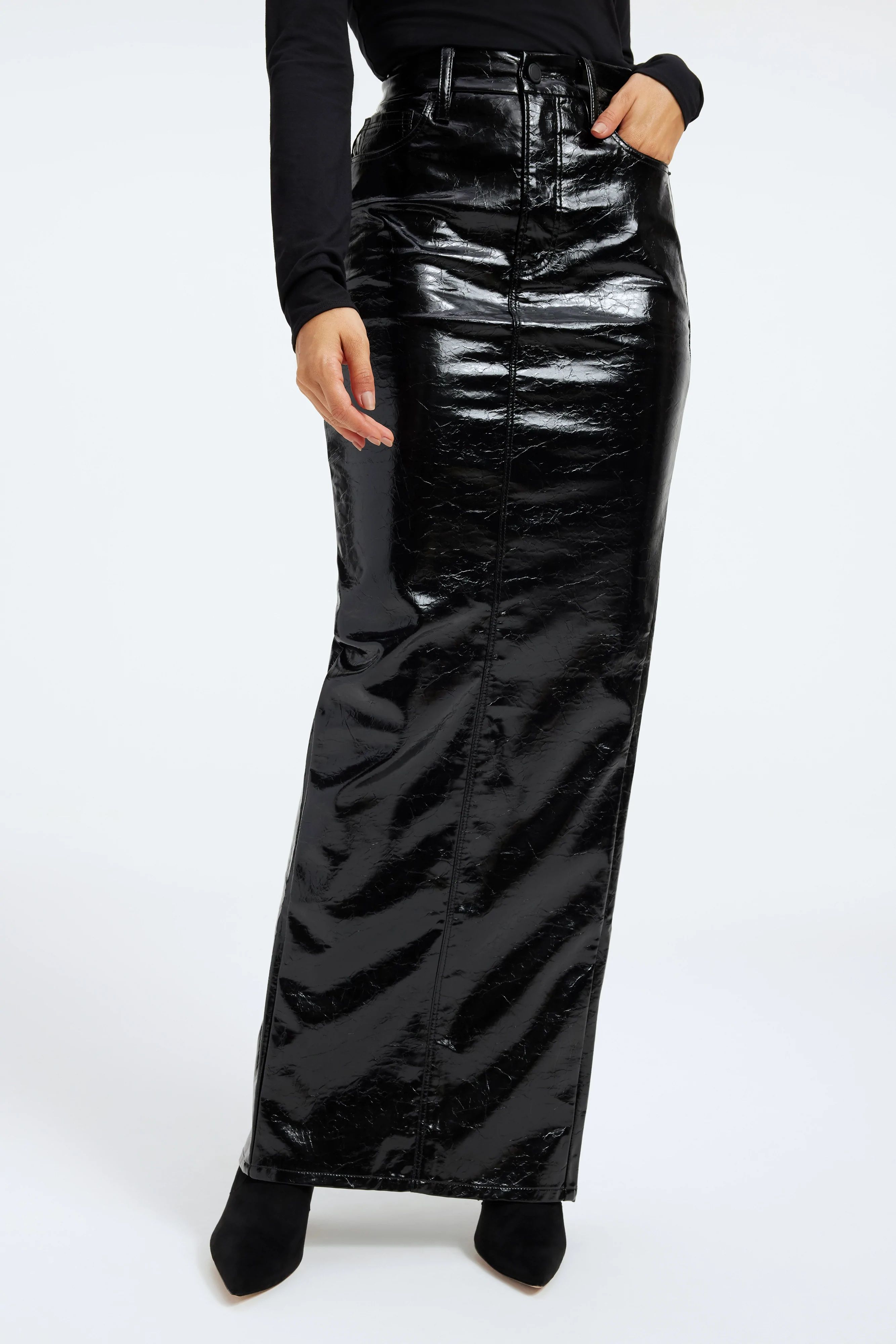 FAUX LEATHER MAXI SKIRT | BLACK001 | Good American