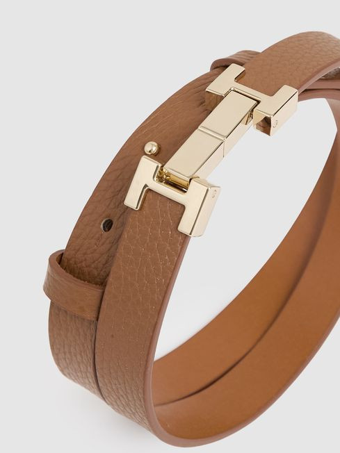 Leather Square Hinge Belt in Tan | Reiss UK