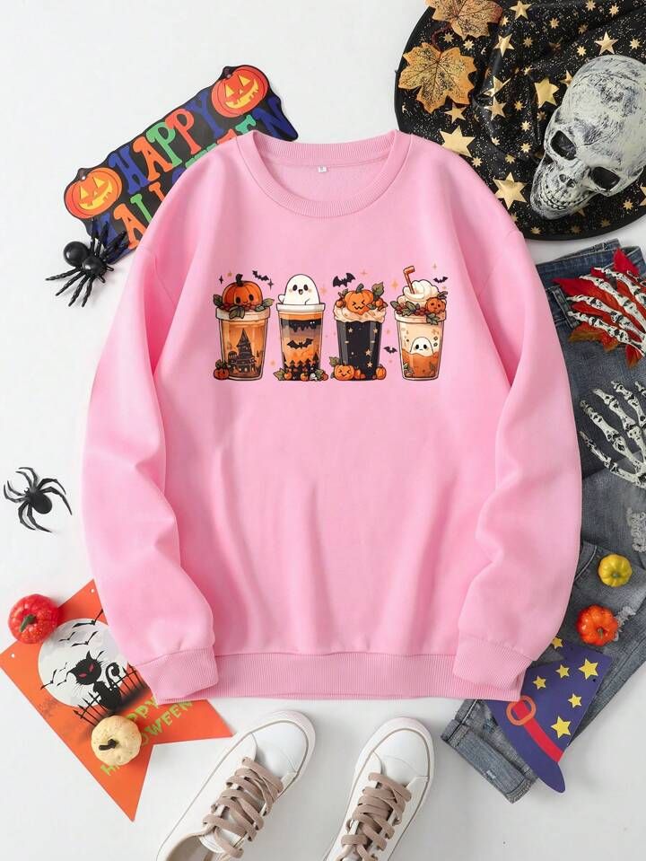 SHEIN EZwear Halloween Print Thermal Lined Sweatshirt | SHEIN