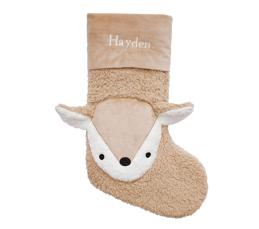 Oatmeal Sherpa Fawn Cozy Critter Christmas Stocking | Pottery Barn Kids