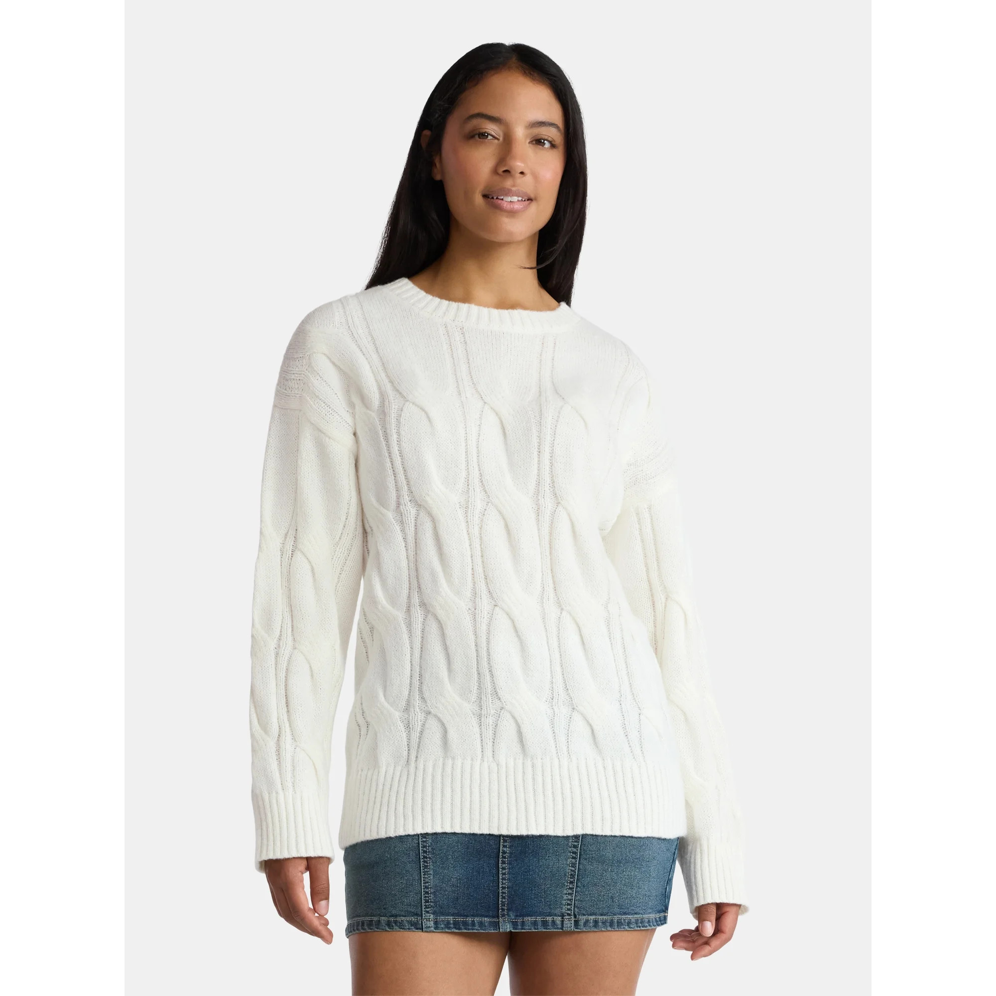 Madden NYC Women's Cable Knit Sweater, Midweight, Sizes XXS-XXL | Walmart (US)
