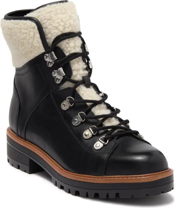 MARC FISHER March Fisher Faux Shearling Trimmed Leather Combat Boot | Nordstromrack | Nordstrom Rack