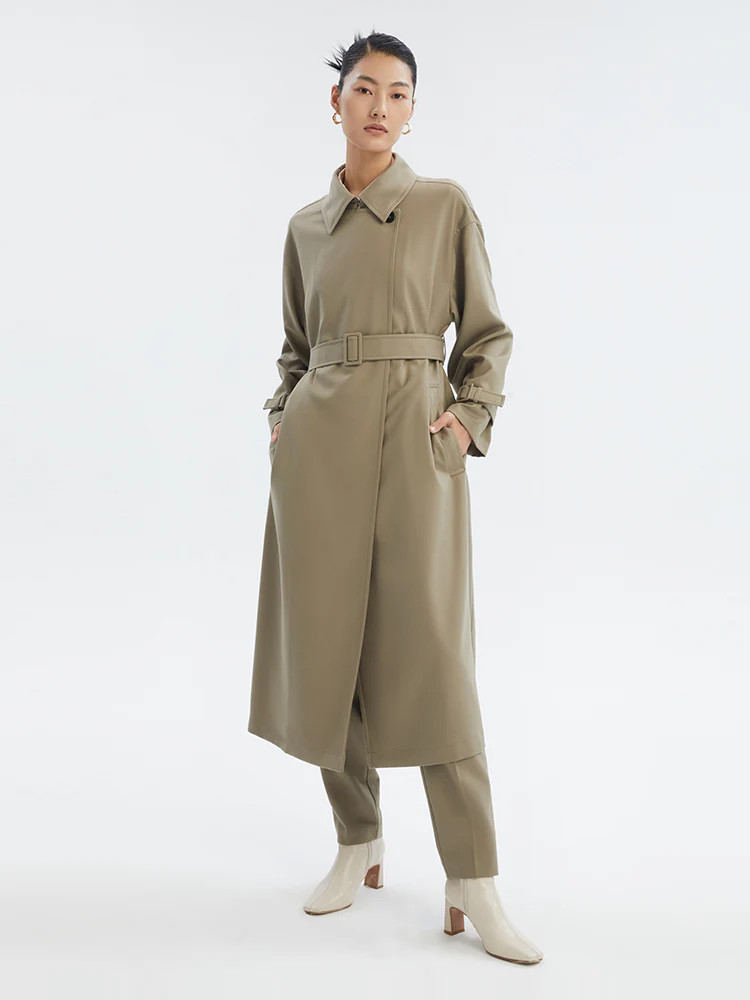 Worsted Wool Oversized Trench Coat | GoeliaGlobal