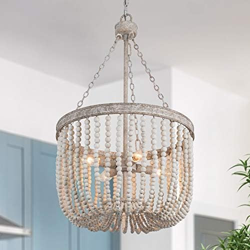 Beaded Chandelier, 4-Light Farmhouse Chandelier for Dining Room, 15.5" Boho Light Fixture with Rusti | Amazon (US)
