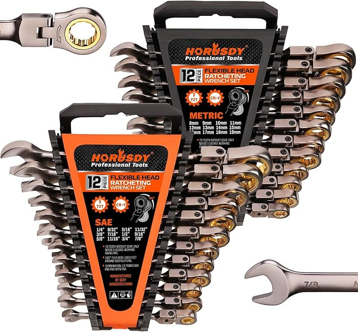 HORUSDY 24-Piece Flex-Head Ratcheting Wrench Set | Metric and SAE | Ratchet Combination Wrenches ... | Amazon (US)