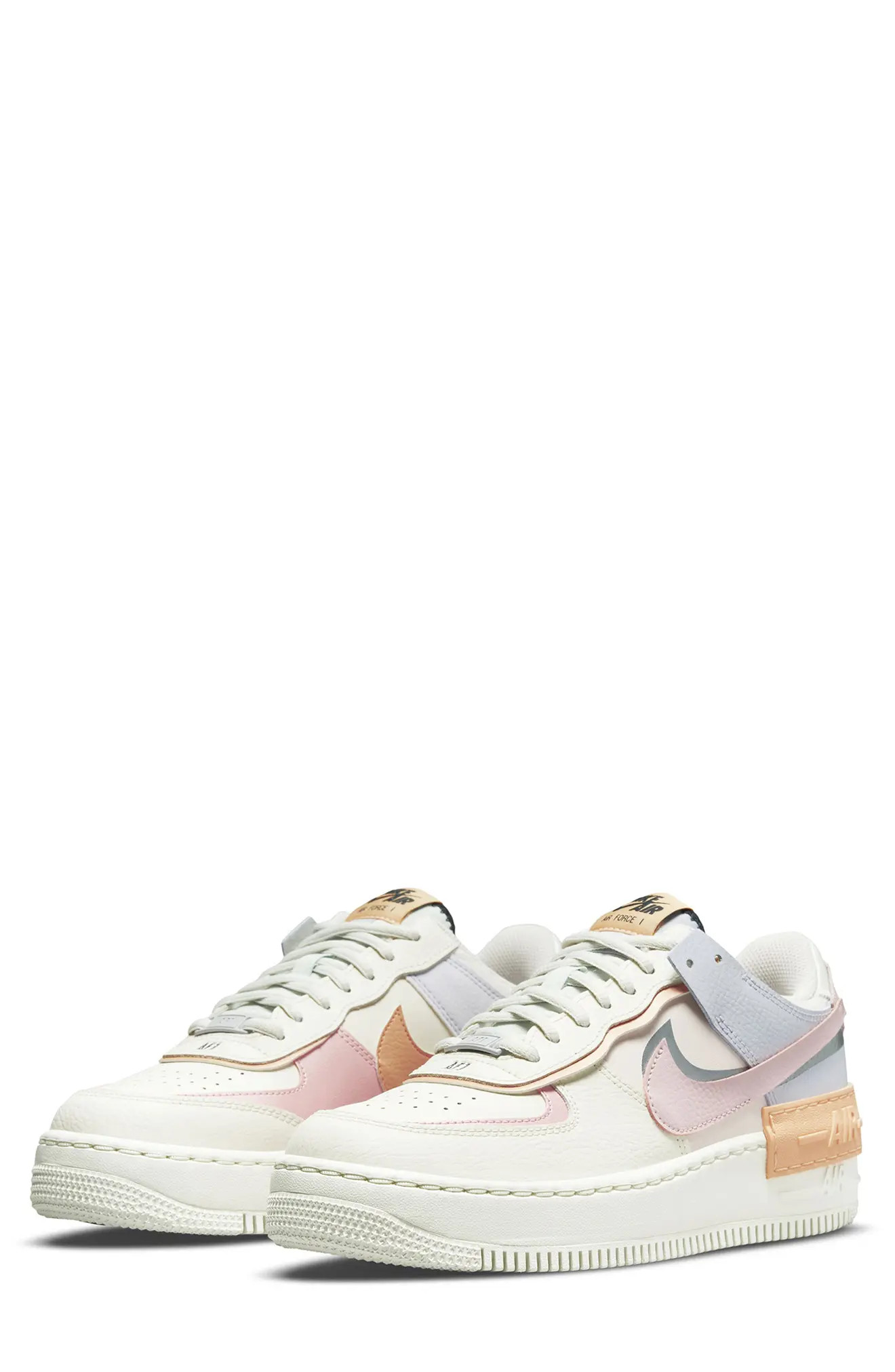 Nike Air Force 1 Shadow Sneaker in Sail/Pink Glaze/Orange Chalk at Nordstrom, Size 5 | Nordstrom