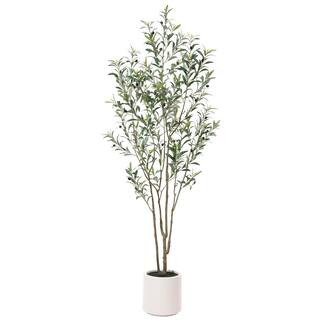 DR.Planzen 7 ft. Artificial Olive Tree with White Planter, Large Faux Olive Silk Tree for Indoor ... | The Home Depot