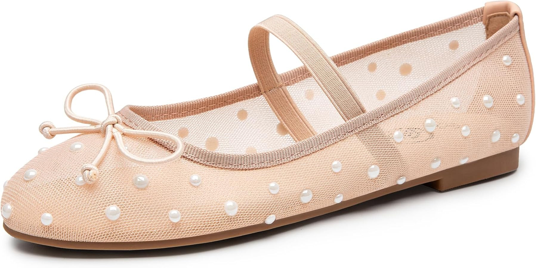 Trary Mesh Ballet Flats for Women, Pearl Ballet Flats Shoes for Women, Bow Mary Jane Shoes Women,... | Amazon (US)