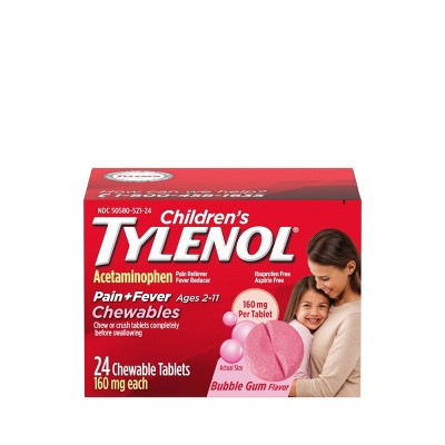 Children's Tylenol Pain + Fever Relief Chewables - Acetaminophen - Bubble Gum - 24ct | Target