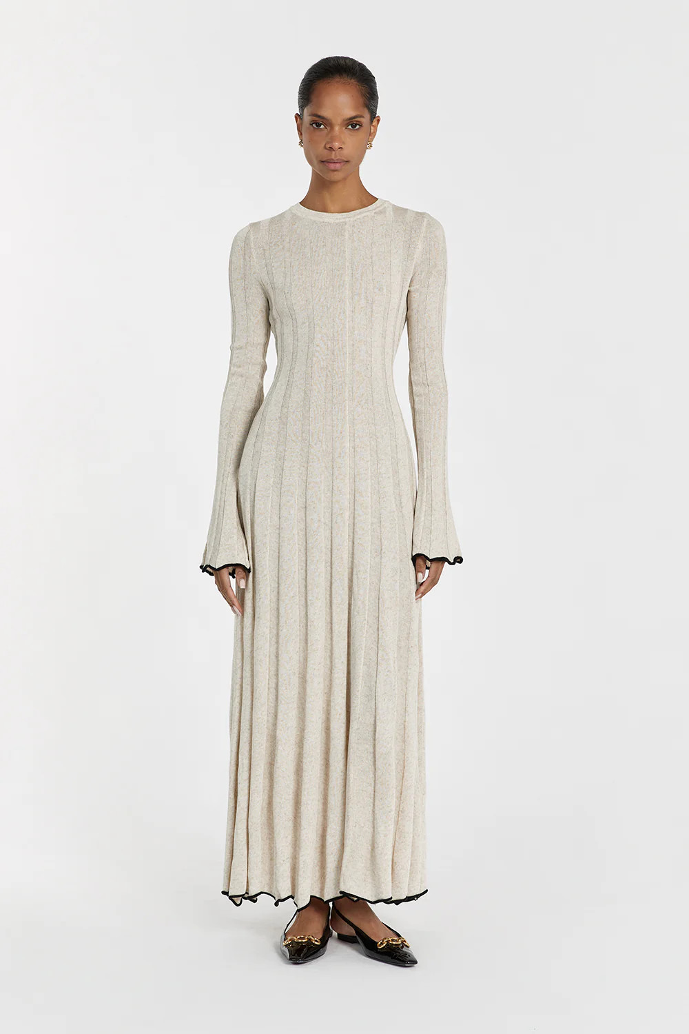 FLORA NATURAL CONTRAST KNIT MIDI DRESS | DISSH