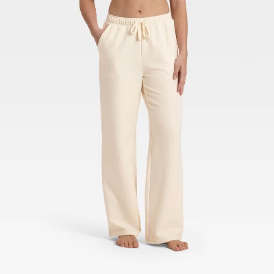 Women's Fleece Wide Leg Sweatpants - Auden™ Cream S | Target