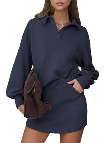 EXLURA Womens 2 Piece Sets Polo Sweatshirt Skort Set Airport Long Sleeve Matching Workout Sets Tennis Travel Spring Outfits | Amazon (US)