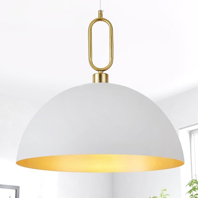 17.7'' Farmhouse Vintage Pendant Lighting White and Gold Pendant Light Fixtures Large Dome Chande... | Amazon (US)