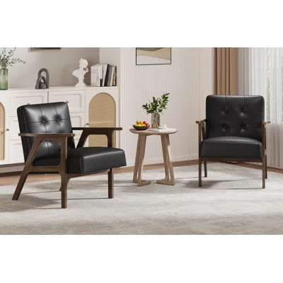 Bridget 24.4"wide Mid-century Modern Faux Leather Armchair With Wood Legs(set Of 2) | Wayfair North America